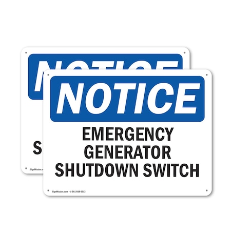 Signmission Generator Emergency Shutdown Switch, 18 in W x Rectangle, Plastic OS-2PACK-NS-P-1218-L-13096